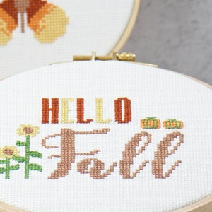 Hello Fall Cross Stitch Pattern - Autumn Season Pumpkins Sunflowers ...