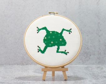 INSTANT DOWNLOAD, Spotted Frog Cross Stitch, Frog and Toad, PDF Pattern, Baby Nursery Decor, Boys Room Wall Art, Embroidery Designs, Gifts