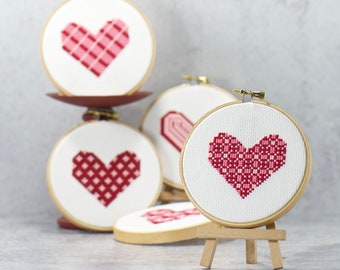 Valentine's day Pink + Red Hearts Cross Stitch Patterns, Bundle of 5 Designs, Modern Cross Stitch, Love Counted Cross Stitch