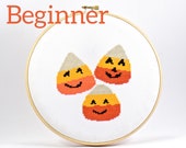 Easy Candy Corn Counted Cross Stitch Pattern, Beginner Fun Project for New Learner, Simple Modern Cross Stitch, Cute Halloween Download