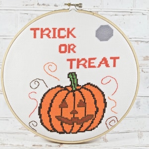 Trick or Treat Pumpkin Cross Stitch Pattern - Halloween Cross Stitch - Jack O Lantern Xstitch - PDF Instant Download