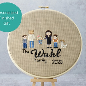 Custom Family Stitch Portrait - Personalized Keepsake Family Gift - Cross Stitch Cotton Anniversary Hoop Art - Handmade Gift for Family