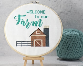 Welcome To Our Farm Cross Stitch Pattern - Barn Counted Cross Stitch Home Decor - Ranch Farm Life Gift - Instant PDF Download - Pattern Only