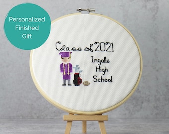 Personalized High School Graduation Gift, Keepsake Stitch Portrait, College Embroidery Graduate Gift, Custom Cross Stitch Portrait Gift