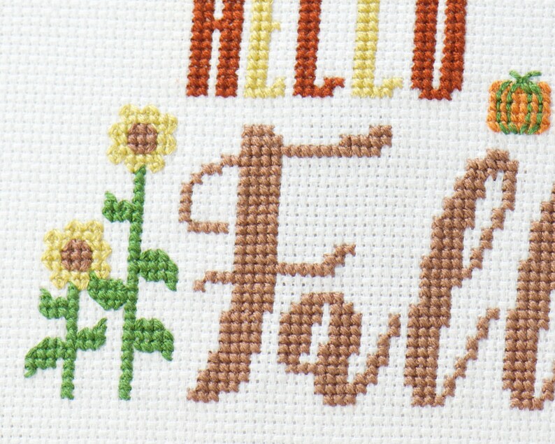 Hello Fall Cross Stitch Pattern - Autumn Season Pumpkins Sunflowers ...