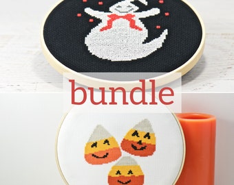 Spooky Decor Cross Stitch Bundle, Trick-or-Treat Pattern, Fun Halloween Craft Project, Beginner Cross Stitch, Halloween Embroidery DIY