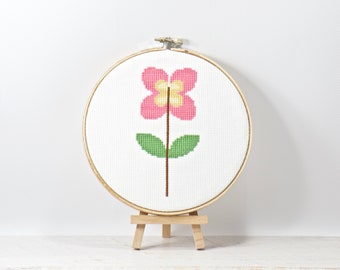 Roze bloemen kruissteekpatroon, babykamer, babymeisje, moderne kruissteek, kunst aan de muur, woondecoratie, instant download, PDF-patroon, Xstitch