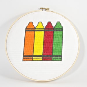 Elementary Crayon Set Cross Stitch Pattern, Classroom School Decor, Teacher Appreciation Gifts, End of School Year Gift, Simple Embroidery