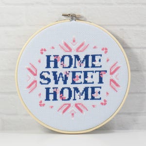 Home Sweet Home counted cross stitch digital pattern, PDF instant download, housewarming gift, wall decor embroidery hoop new house owner