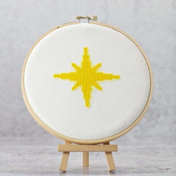 December Christmas Star Cross Stitch Pattern, PDF Instant Download, Holiday Decor, Christmas Tree, North Star, Hand Embroidery DIY Craft