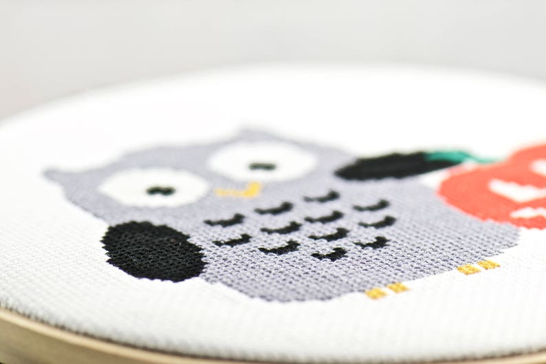 Funny Owl Cross Stitch. Modern Owl Pattern. Fall Craft Ideas. DIY Hoop Art. Halloween Decorations. DIY Hand Embroidery. DIY Halloween Ideas image 5