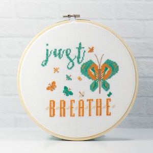 Just Breathe eenvoudig geteld kruissteek digitaal downloadpatroon. Direct PDF-diagram voor beginnende borduursteken. Eenvoudig handproject