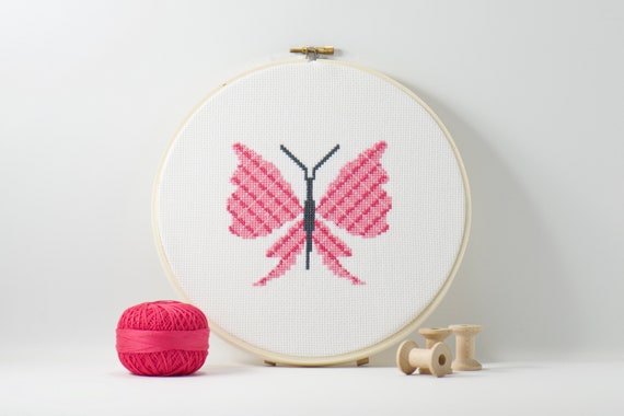 Baby Girl Butterfly Cross Stitch Pattern Pink Plaid Nursery Etsy