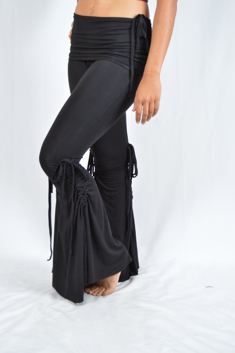 Bell Bottom Tie Pants - Fold Over Skirt Pants - Long Yoga Pants - Belly Dance Pants - Cinch Tie Pants - Womens Pants Bottoms- Dance 