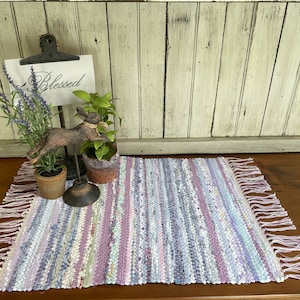Handwoven Rag Rug Table Runner: Lavender Coastal Cottage Decor