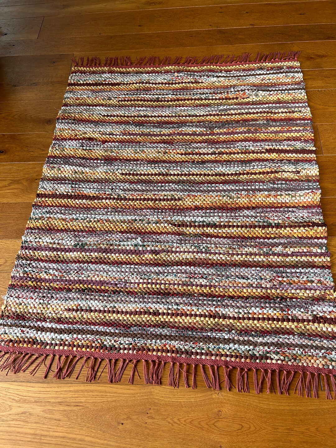 Handwoven Country Farmhouse Rag Rug, 34x44 Terracotta and Gold Entryway