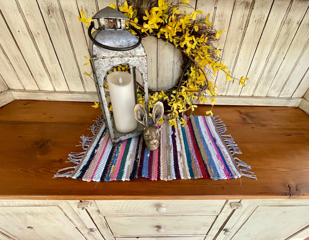 Easter Colors Rag Rug Handwoven Rag Rug Table Runner: Easter Farmhouse Decor (13” X 25”) - Etsy