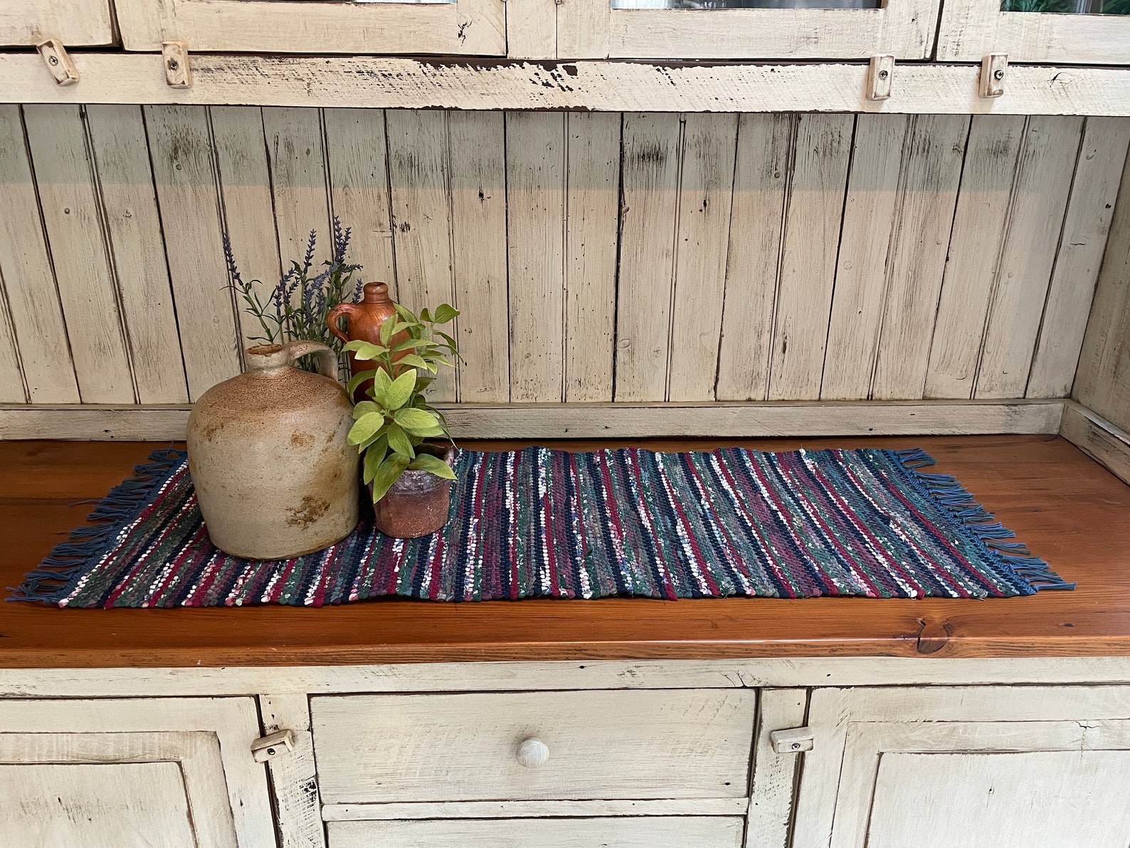 Handwoven Country Farmhouse Rag Rug Table Runner/rustic Navy Etsy