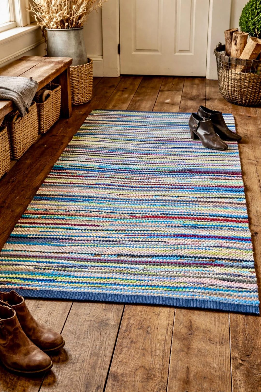 Fabric Rustic Rug Colorful Rustic Farmhouse Handwoven Rag Rug: 35