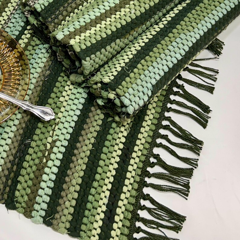 Green Farmhouse Chic Handwoven Rag Rug Placemats Sold in Sets of 2 - Etsy