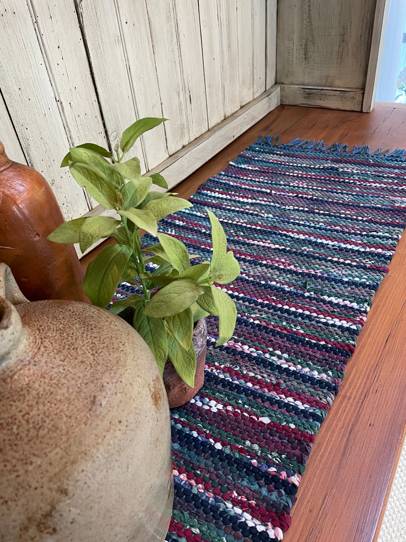 Handwoven Country Farmhouse Rag Rug Table Runner/rustic Navy Etsy
