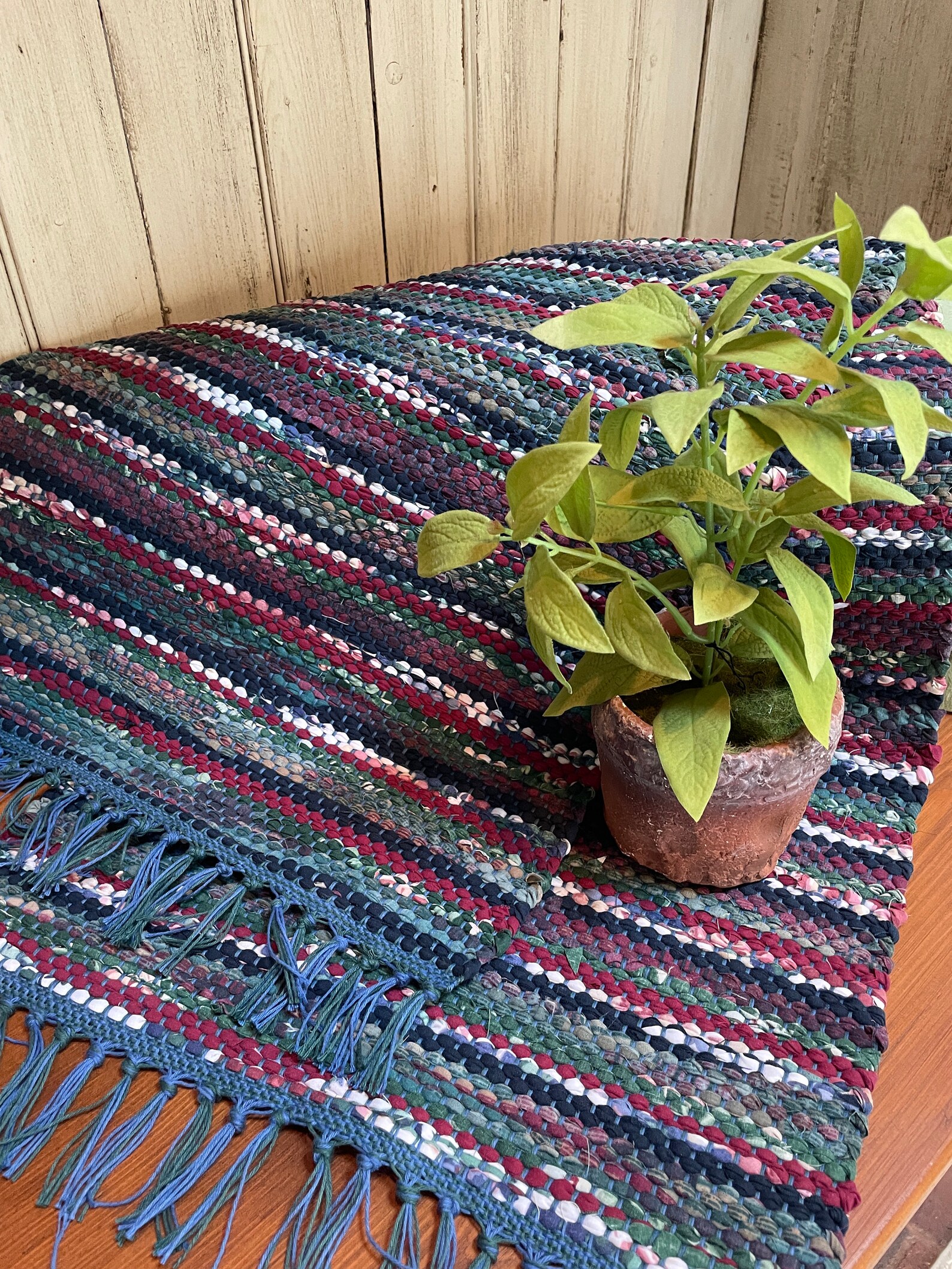 Handwoven Country Farmhouse Rag Rug Table Runner/rustic Navy Etsy