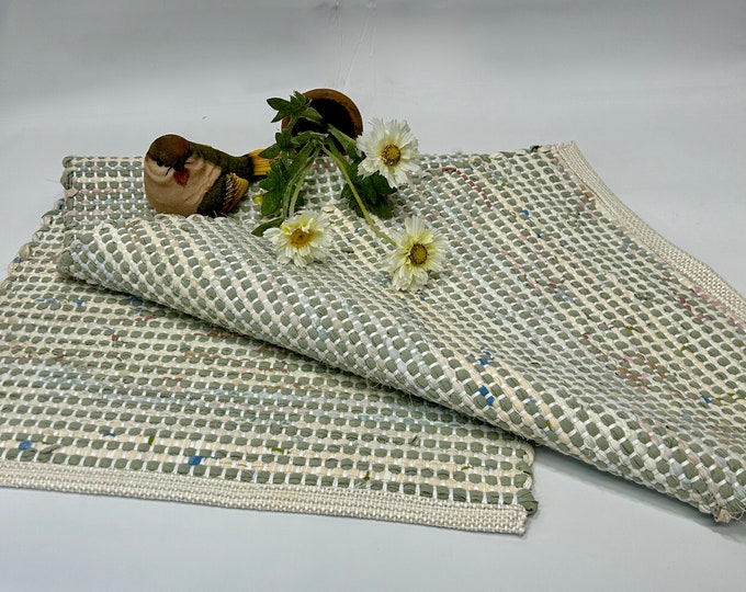 Sage Green and off White Handwoven Rag Rug Table Runner, Washable Hutch ...