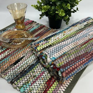 Multi Color Farmhouse Handwoven Rag Rug Placemats set of 2, Primitive Placemats, Washable and Reversible Placemats