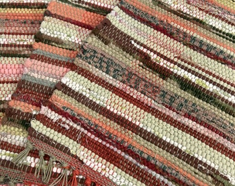 Handwoven  Earthtone Country Farmhouse Rag Rug Placemats, Washable Primitive Placemats, Terracotta and Sage Green Table Mats