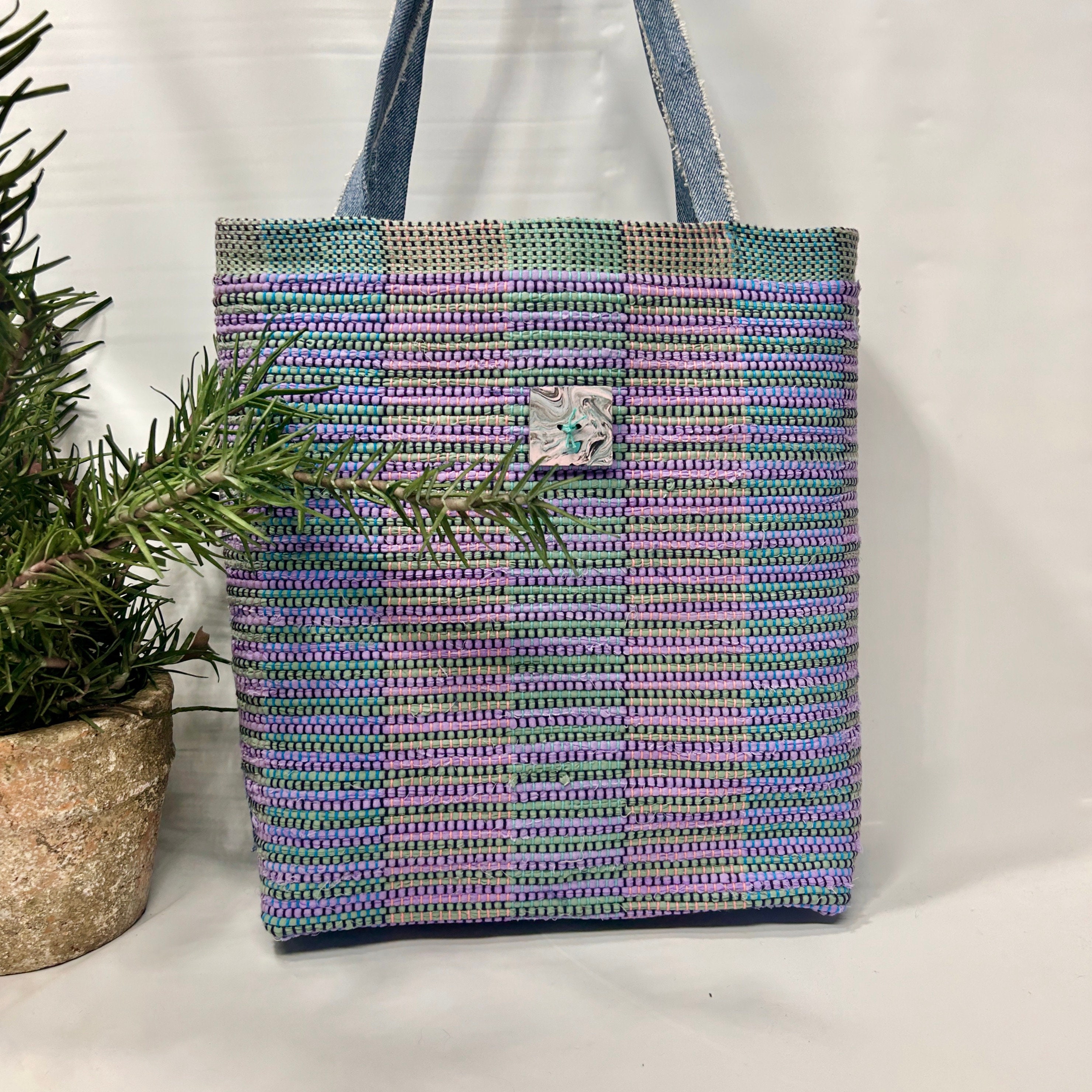 Neoprene Woven Tote Bag Mint color Large Size Set 40% off! Free Ship!