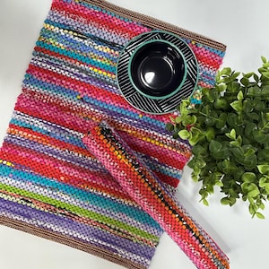Colorful Handwoven Rag Rug Farmhouse Placemats set of 2, Country Decor Table Placemats, Washable and Reversible Placemats