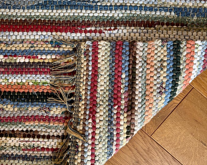 Narrow Handwoven Farmhouse Chic Rag Rug in Country Colors - Etsy