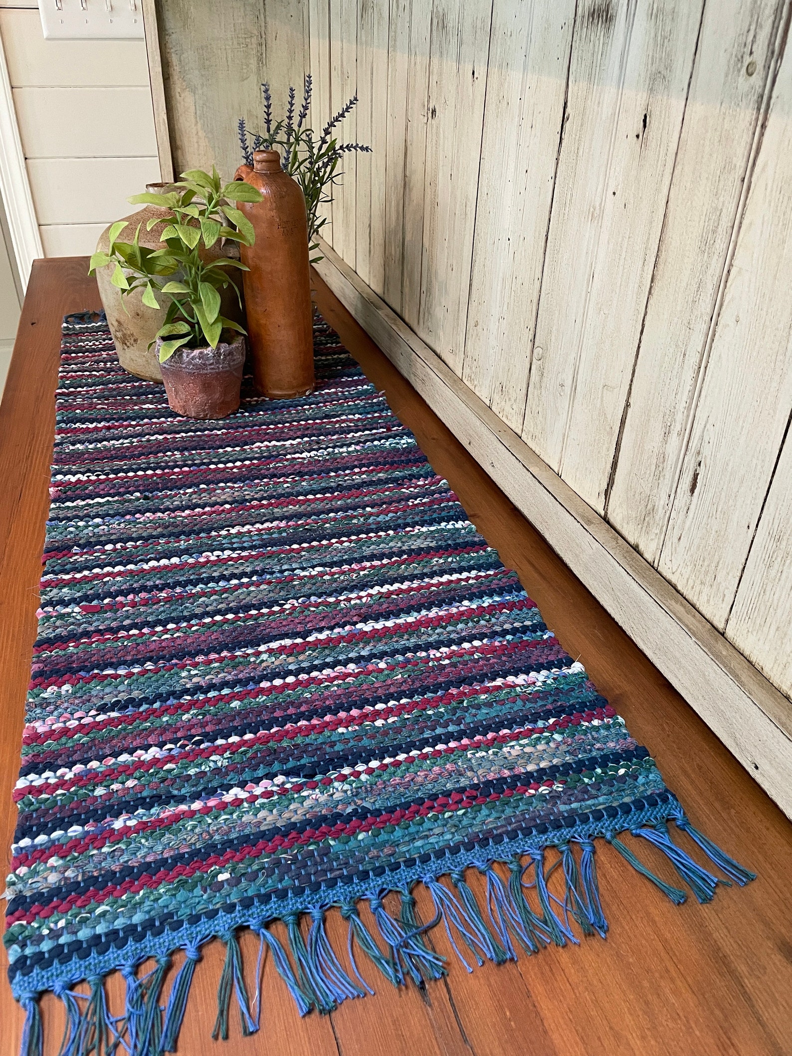 Handwoven Country Farmhouse Rag Rug Table Runner/rustic Navy Etsy