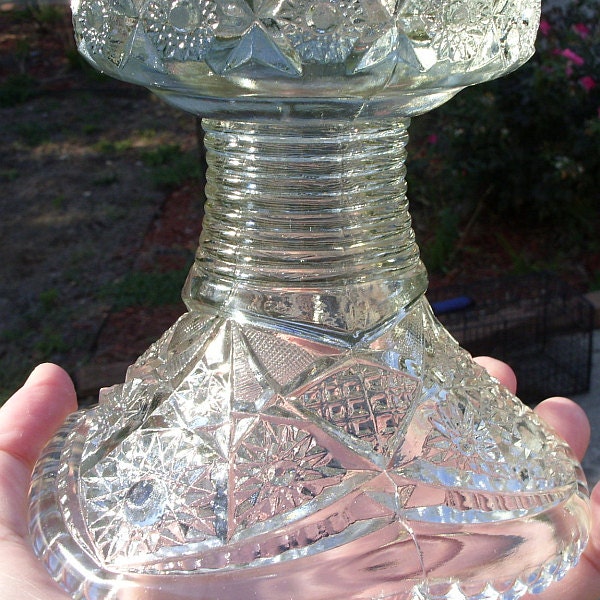 McKee Concord Press Glass punch bowl base stand hobstar arch vintage