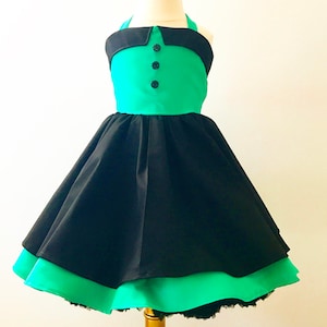 Zwart en Groen retro halter Jurk