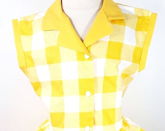 Gelbe Gingham Shirt Kleid