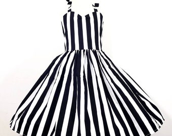 Black and white stripe halter dress