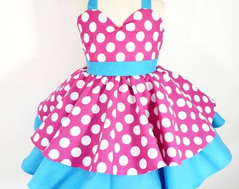 Pink and turquoise Vintage Inspired Minnie Mouse Dress
