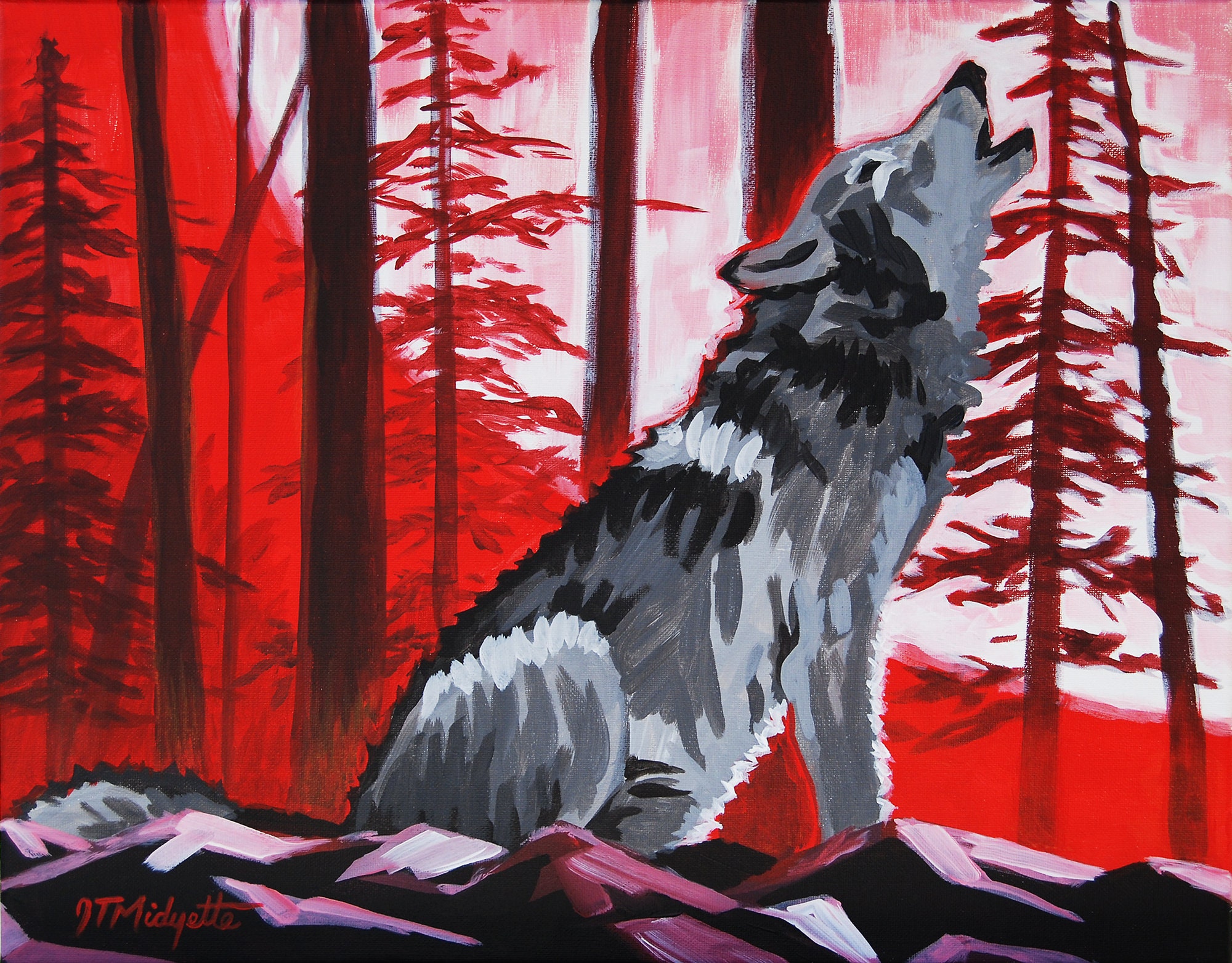 howling wolf tobacco review australia Wolf With Red Sky Acrylic Painting, Howling at the Moon