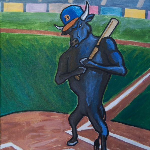 Durham Bull baseball mascot acrylic painting