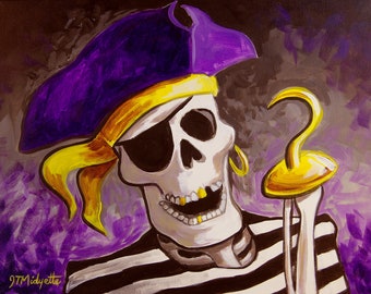 Pirate painted purple and gold with acrylic paints