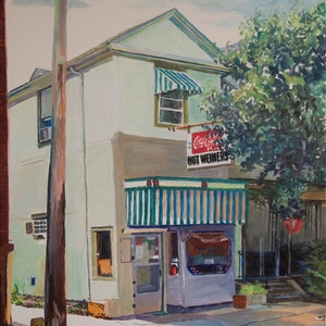 the Roast Grill painting, Raleigh icons, old Raleigh restaurants, hot dogs Raleigh, Raleigh downtown restaurants, Raleigh diners, wall decor