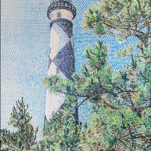 Cape Lookout Lighthouse in acrylic paint
