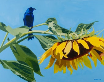 Bluebird and Sunflower acrylic painting