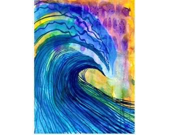 Ocean Wave Art Print | Colorful Seascape, Coastal Wall Decor (12x16"