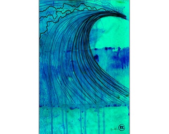 Surf Art Print, Beach Style Home Decor, Ocean Wave Art, Surfing Illustration, Surf Decor