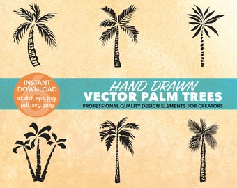 Hand Drawn Palm Tree Vectors – Beach Clipart (SVG, PNG, PDF)