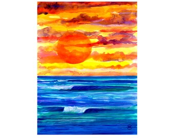Sunset Ocean Wave Art Print – Ecuadorian Seascape (12x16)