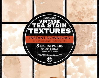 Vintage Tea Stained Digital Paper Textures, Sepia Tones (Digital Download)