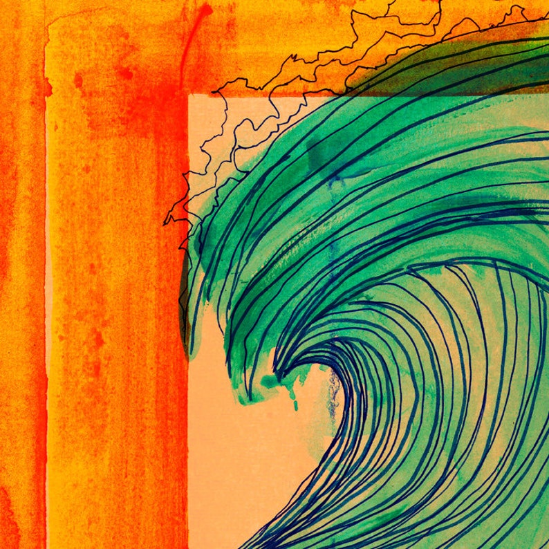 Ocean Wave Art Surf Art Print Surf Decor Beach Style Home Decor Surfing Illustration